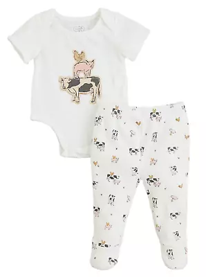 Mud Pie Baby Boy/Girl Farm Friends Applique Crawler  Set Size 6-9 Mos NEW • $19.95