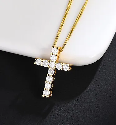 $12.98 • Buy 1Ct Diamond Cross Pendant Necklace With Chain 14K Yellow Gold Over Women's Men's