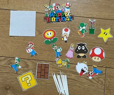 Super Mario Cake And Cupcake Toppers Decorations Birthday Paper Non-Edible • £2