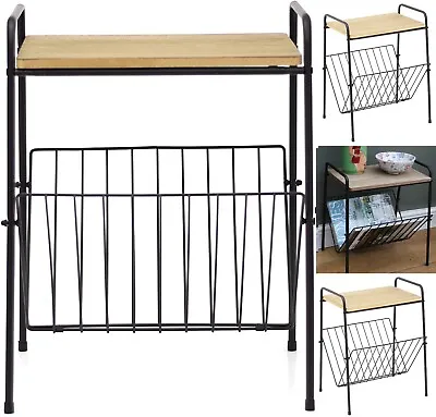 £19.95 • Buy Retro Magazine Rack Side Table Metal Wire Wooden Top Effect Storage Home Decor