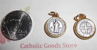 SAN BENITO Medalla / SAINT Benedict Cross SILVER/GOLD Tone- Small -Made In Italy • $2.75