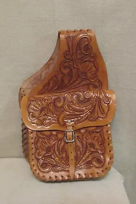 Vintage Hand-tooled Floral Leather Travel Horse Saddle Bags • $99.99