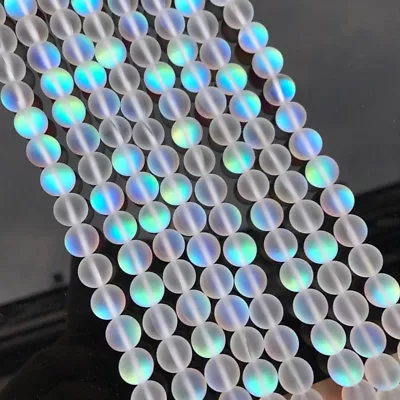 Mix 8MM Mystic Aura Quartz Gemstone Titanium Aqua Coin Loose Beads 15  Strand • $4.74