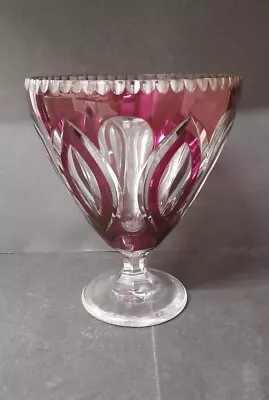 Large Val St Lambert  Crystal Vase Cranberry Cut To Clear • £120