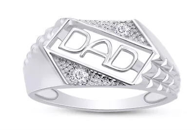 Mens DAD Slant Band Ring Round Cut Lab Created Moissanite In 10K White Gold • $400.19