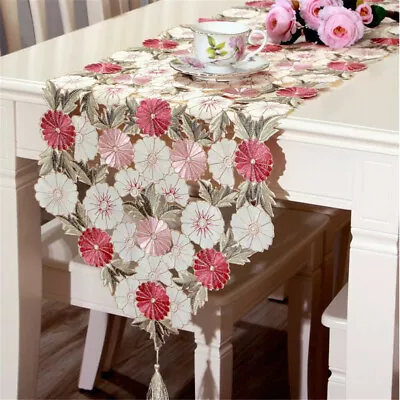 Flower Lace Table Runner Country Style Embroidery Decor Dining Table Doily Cover • £14.99