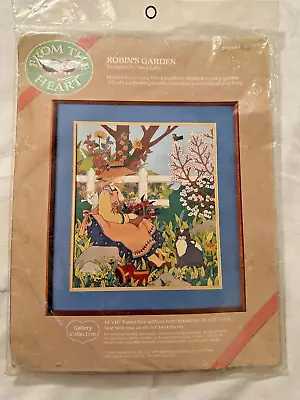 From The Heart Robin's Garden Needlepoint Kit 51004 14 X16  Vintage 1986 NEW • $19.54