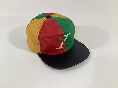 Malcolm X Vintage Leather ColorBlock SnapBack Hat Cap Adjustable 80’s 90’s OSFM • $39.99