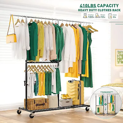 410LBS Heavy Duty Clothing Garment Rack Rolling Clothes Organizer Hanging Wheels • $84.89