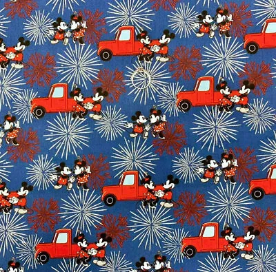 BonEFul Fabric Cotton Quilt Blue Red White USA Fireworks Mickey Minnie Kid SCRAP • $0.99