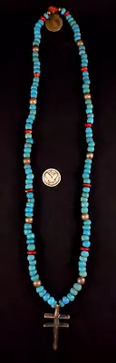 Antique Trade Beads - Padre Beads With Coin Silver Cross • $289