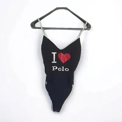 BNWT Designer Polo Ralph Lauren Black/slogan Multicolored Swimsuit Sz M Uk 10/12 • £80