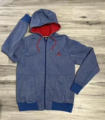 Nike Air Jordan Hoodie Men Large Blue Elephant Cement Print Full Zip Pockets • $38.82