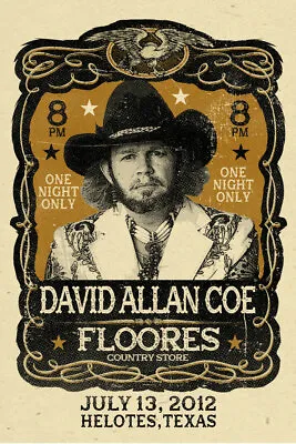 $20 • Buy David Allan Coe Concert Poster - 2012 - Texas