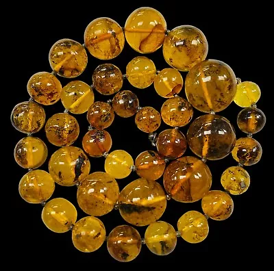 Vintage Huge Honey Cognac Amber Beads 106 Grams Sterling Silver Clasp 27  Long • $395