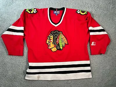 Vintage Starter Chicago Blackhawks Jersey Mens Large Red NHL 90s Distressed Logo • $29.99