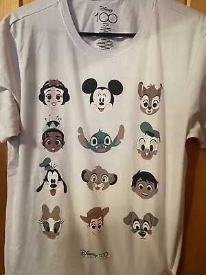 Size L Disney 100 Years White T-Shirt Mickey Lion King Donald Bambi Etc Preowned • $6