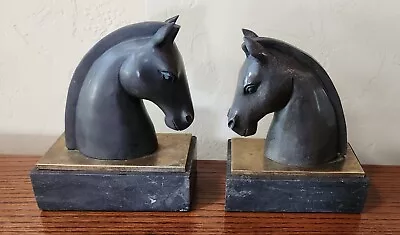 The Bombay Company Art Deco Black Marble And Brass Horse Head Bookends Pair • $95