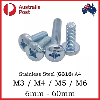 M3 M4 M5 M6 Screw S Bolt S Pan Head Phillips Flat Course Stainless Steel A4 G316 • $3.75