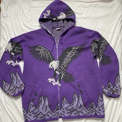 Artesanias Tuntaquimba Purple Oversized Wool Full Zip Hoodie Sweater Adult Sz XL • $49.90