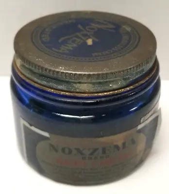 Noxzema Vintage Embossed Jar Cobalt Blue Glass Advertising Original Metal Lid • $34.99