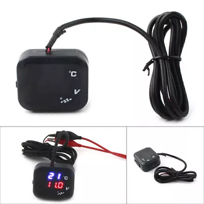 Air Temperature Gauge LED Voltmeter Voltage Thermometer Meter USB Motorcycle Blk • $18.42