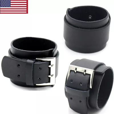 Men's Punk Gothic Biker Wide Leather Wristband Bangle Cuff Bracelet Adjustable • $7.99