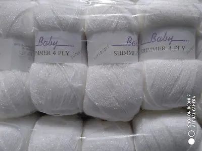 James C Brett 5x100g White Baby Shimmer 4ply Knitting Wool Yarn Supersoft Bys4 • £14.50