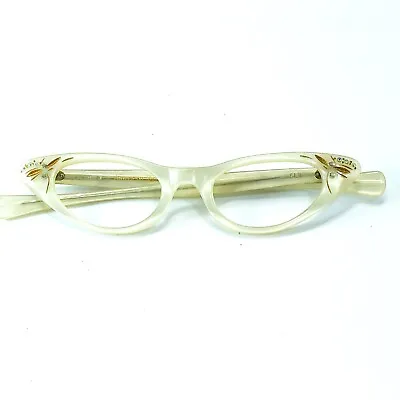 Vintage Pearl Cat's Eye Spectacles Gold  Diamante Trim American Optical 51. 1/2 • $195