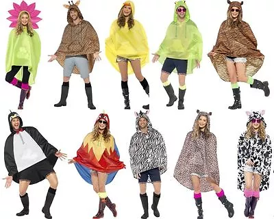 $22.95 • Buy Adult Mens Ladies Waterproof Festival Animal Print Party Poncho Funny Raincoat