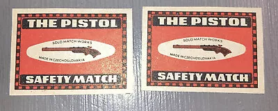 Lot Of 2 Vintage Matches Matchbox Label Safety Matches Czech The Pistol Unused • $5