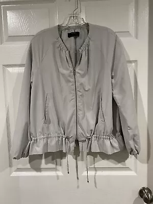 Zara Womens Mock Neck Ruched Drawstring Hem Full Zip Bomber Jacket Gray Size M • $12.99
