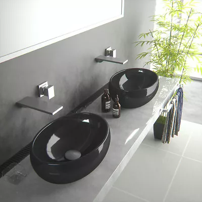 OVAL BLACK Counter Top  Porcelain Basin Vanity Sink W/ Pop Up Plug Waste! • $139