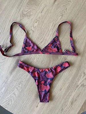 Zaful Red Snakeskin Tiny Bikini Size S/US 4 Cheeky Bottom Triangle Top • $10