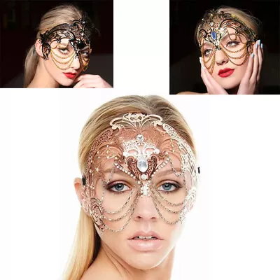 Unique Chain Sexy Half Face Metal Mask Halloween Party Dance Masquerade Costume • £16.68