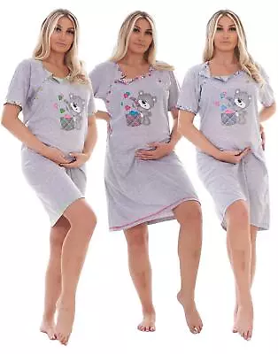 Ladies Nightdress Buttons Nursing Short Sleeve Teddy Nightie Nightshirt S To XXL • £10.99