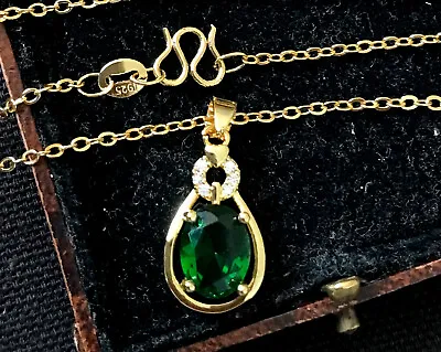 £7.99 • Buy Vintage Style Jewellery Emerald Gemstone Necklace 18K Gold Plated