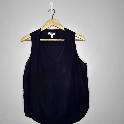 Farhi By Nicole Farhi 100% Linen Vest Top Size UK 12 Navy Washed • £15