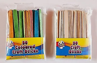 50 Craft Sticks Coloured Natural Ice Lolly Lollipop Wooden Model Craft Sticks 11 • £2.99