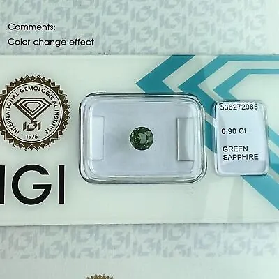 IGI CERTIFIED Colour Change Green Sapphire 0.90ct UNTREATED Round Cut Unheated • £295