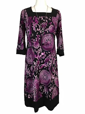 TIANA B QVC Tunic Dress Small 10 / 12 Stretch Black Pinks Abstract Floral Shift • £5.99