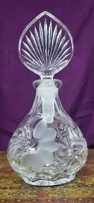 Vintage Cut Etched Flower Design Crystal Clear Frosted Glass Perfume Bottle • $9.99