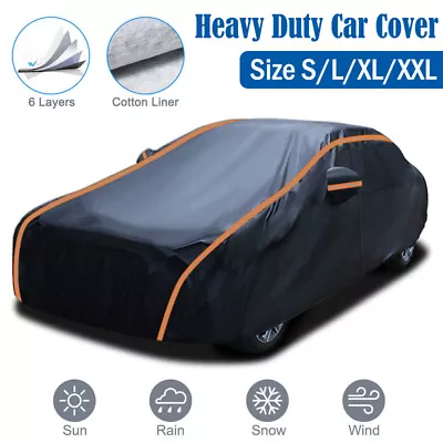 Waterproof 6 Layer Car Cover Heavy Duty Cotton Lined UV Protection Large Size • £20.89