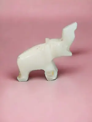 Hand Carved White Onyx Marble Stone Elephant Small Figurine Statue Geometric • $13.99