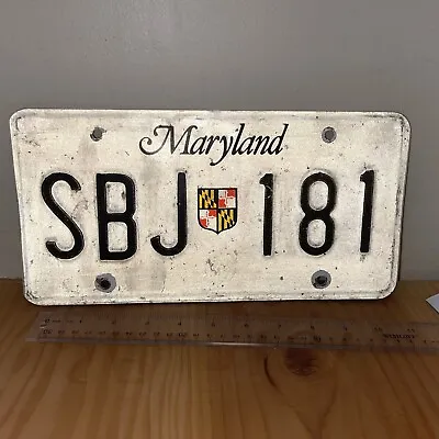 Maryland  State Shield License Plate SBJ 181 White Black Collectible • $12.99