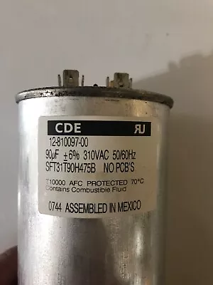 Motor Run Capacitor 90uF 310VAC 6% 50/60 Hz CDE 12-810097-00 NEW (1 Piece) • $14.99