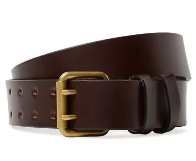 Filson Double Prong Belt 11063218 MADE IN USA 1-1/2  Brass Bridle Leather Veg CC • $89.99