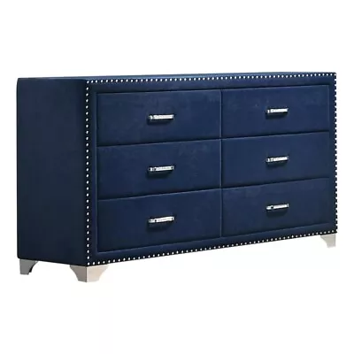 Maklaine Contemporary 6-drawer Velvet Upholstered Dresser Pacific Blue • $708.91