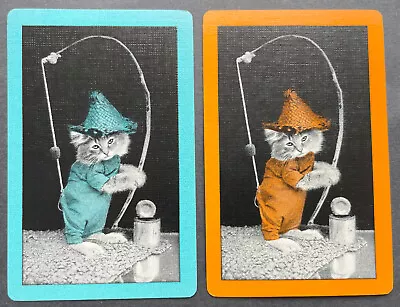 Pair Of Vintage Swap/Playing Cards - CUTE CATS FISHING - MINT • $5
