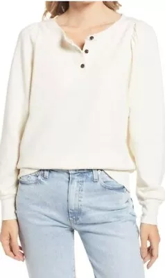 Madewell Henley Puff-Sleeve Cream White Sweatshirt Size XS • $14.50